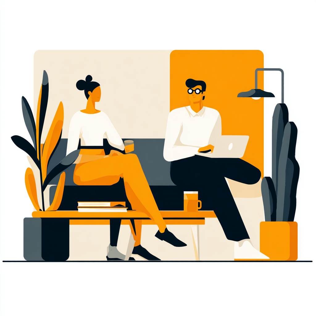 Illustration professionnelle d'une réunion stratégique entre deux personnes dans un bureau moderne
