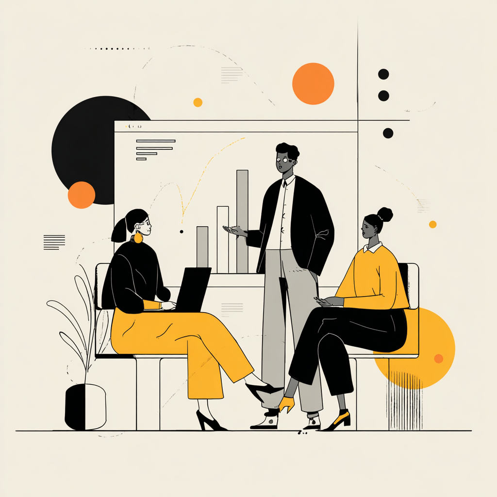 Illustration éditoriale représentant un CEO travaillant sur une stratégie d’optimisation des revenus dans un bureau moderne.