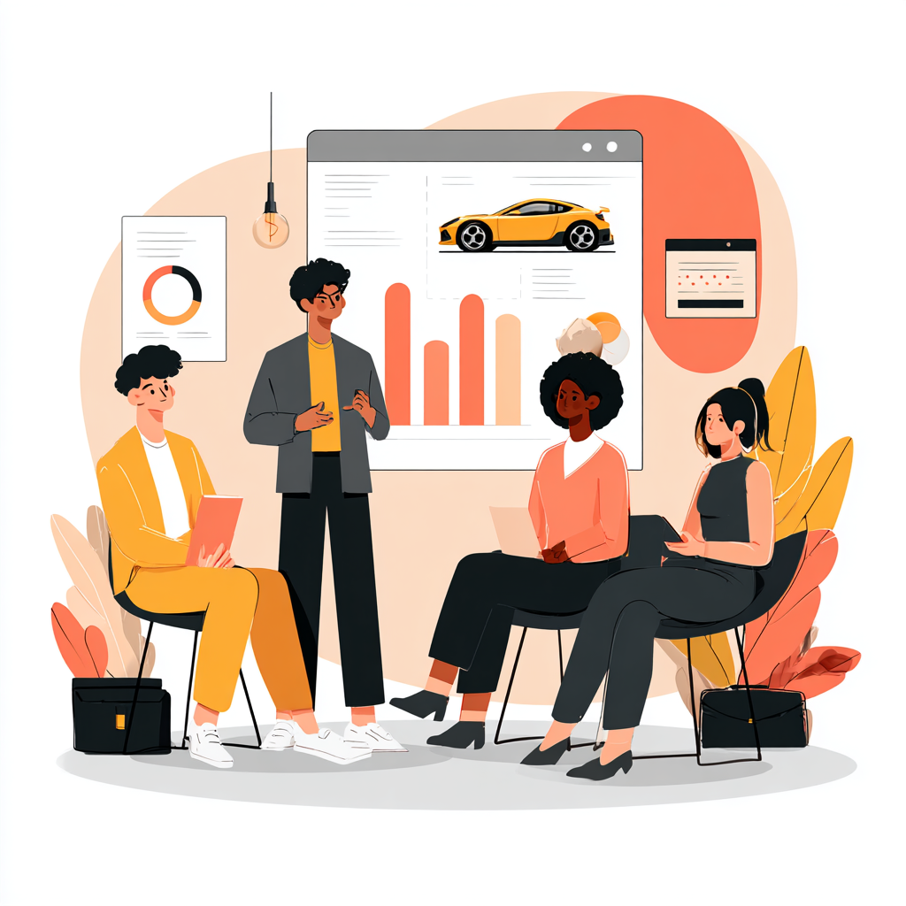 Équipe marketing analysant la performance d’une marque automobile pour améliorer le ROI
