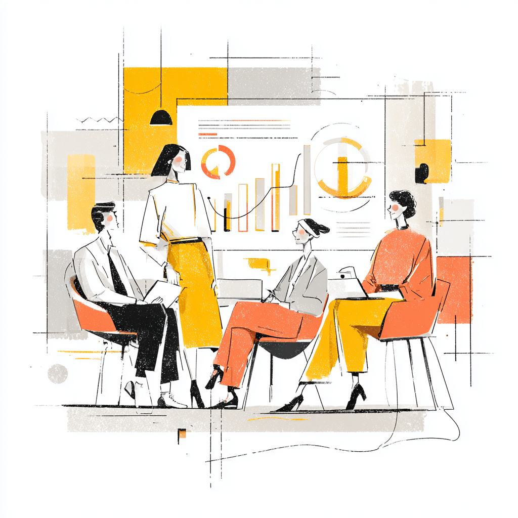 Illustration d'une équipe en réunion stratégique autour d'une table pour optimiser les remises commerciales